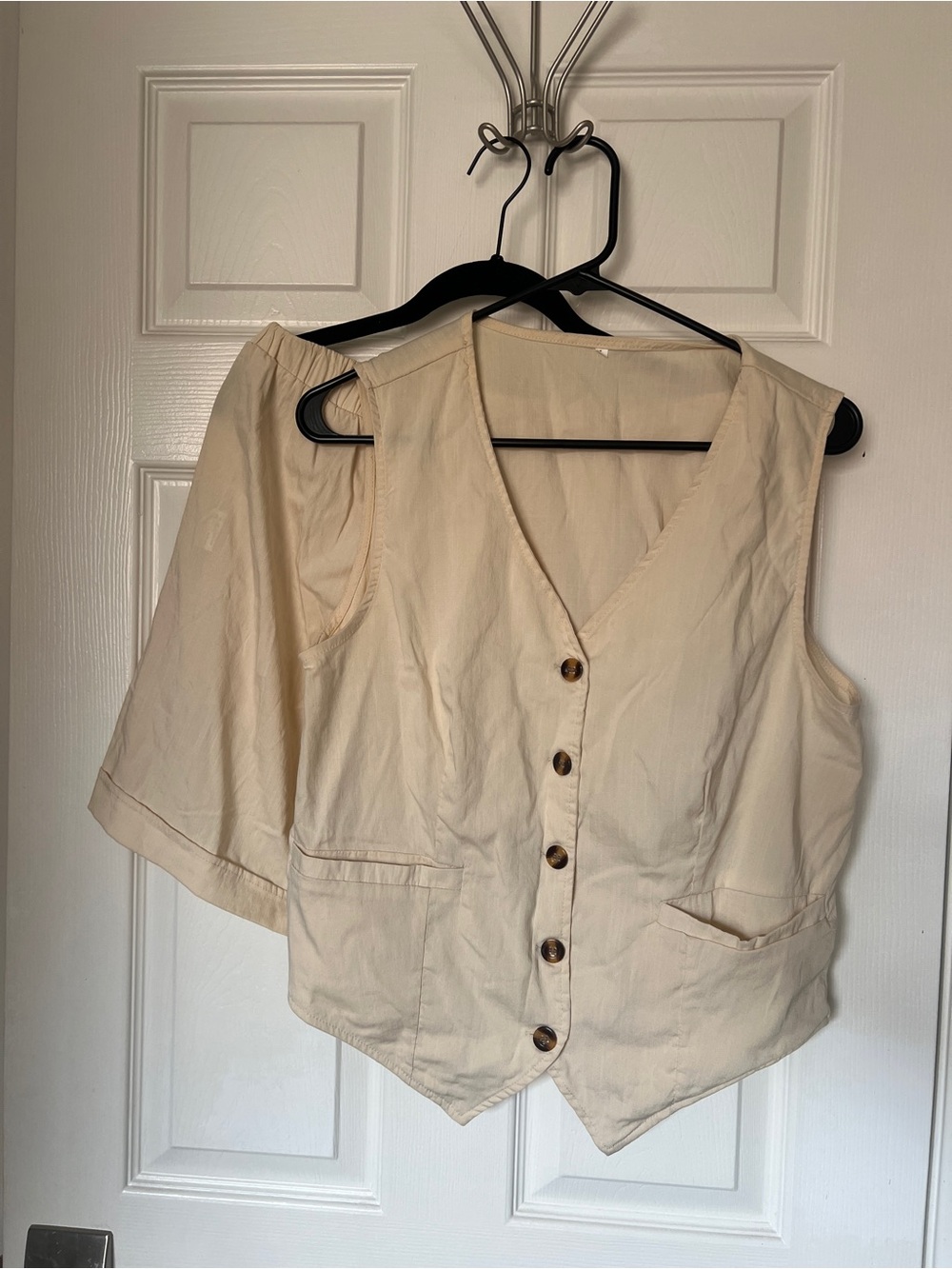 Cream Button-Front Women's Vest and shorts set